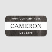 Dunkle Holzkörnigkeit, weiße Bezeichnung, Titel un Namensschild (Vorderseite)