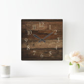 Dunkle Holzplanen Quadratische Wanduhr (Zuhause)