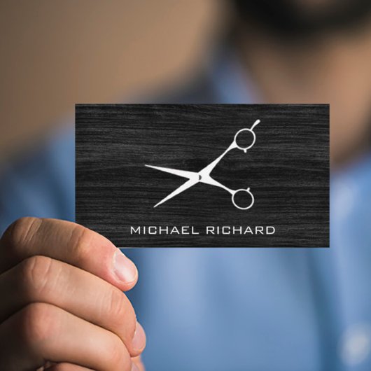 Dunkle Holzstähler Schere Haar Stylist Beruflich Visitenkarte