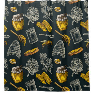 Dunkle Honey Bee Beehive Gelb Vintager Bio Chic Duschvorhang