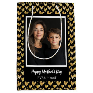 Dunkle Imitate Goldene Foil Herz Muttertag Mittlere Geschenktüte