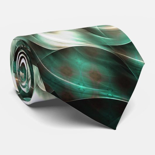 Dunkle Jade Grün und Weiß Fraktal Blume Abstrakt Krawatte (Gerollt)