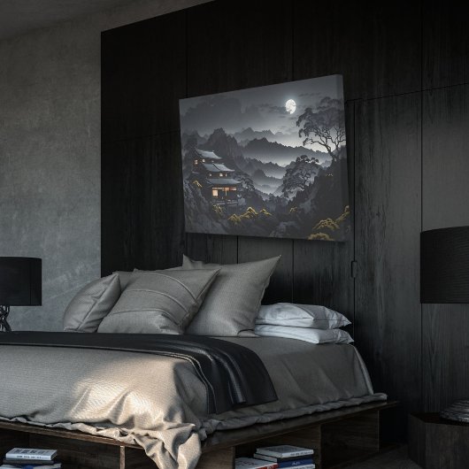 Dunkle japanische Nacht Landschaft Moonlight Tempe Leinwanddruck