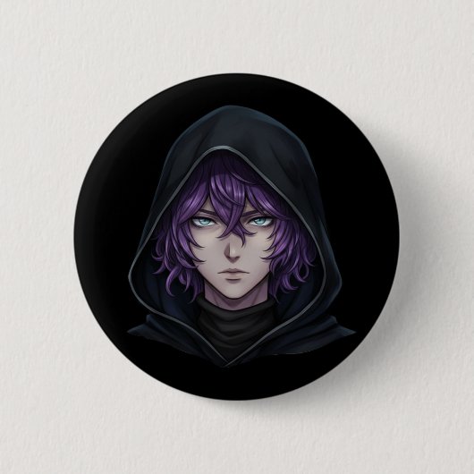 Dunkle Kapuzenjacke Anime-Junge mit lila Haar Button (Vorderseite)