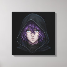 Dunkle Kapuzenjacke Anime-Junge mit lila Haar