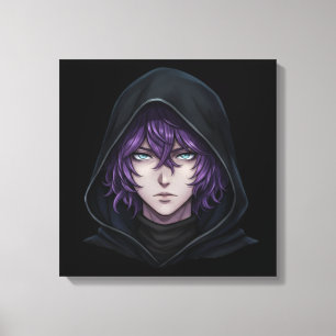 Dunkle Kapuzenjacke Anime-Junge mit lila Haar Leinwanddruck