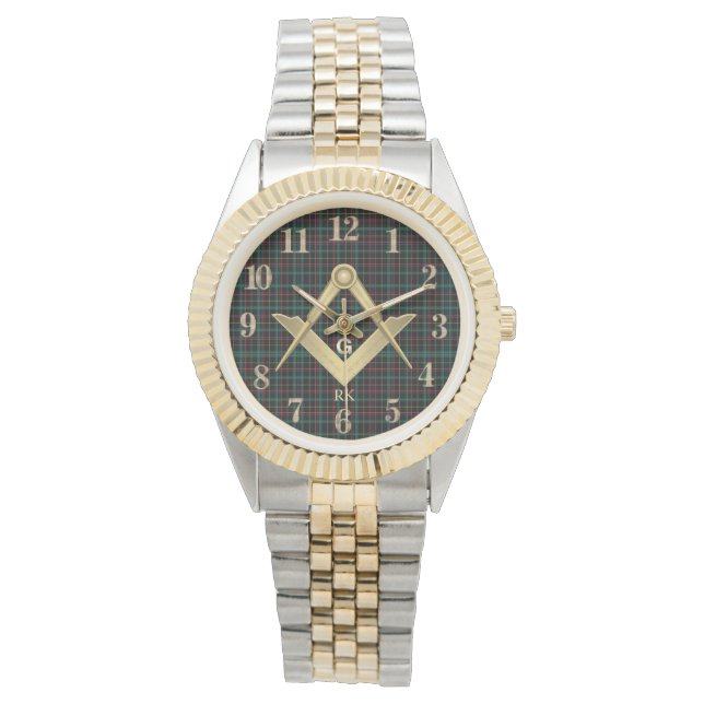 Dunkle Kariert Masonic Mit Monogramm Armbanduhr (Vorderseite)