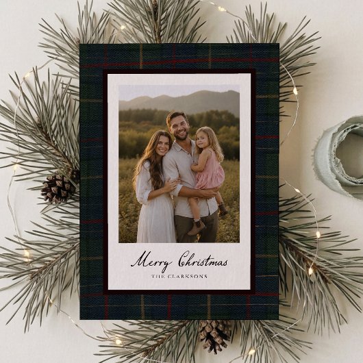 Dunkle Karo-Foto-Weihnachtskarte Einladung