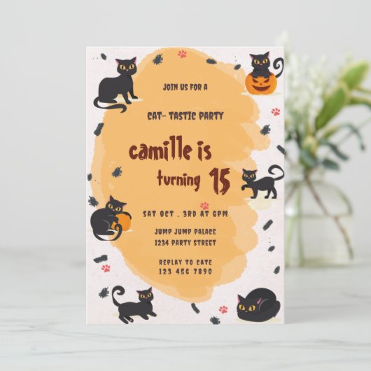 Dunkle Katze Geburtstagsfeier Einladung (Stehend Vorderseite)