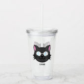 Dunkle Katze Schwarze Katze Gray Cat Tragen Brille Acryltrinkbecher (Vorderseite)