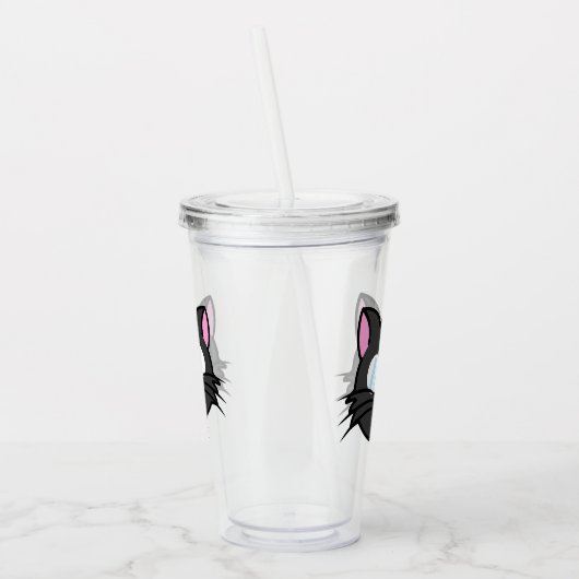 Dunkle Katze Schwarze Katze Gray Cat Tragen Brille Acryltrinkbecher (Links)