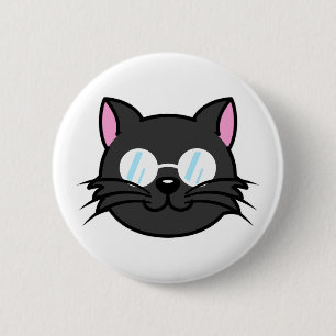 Dunkle Katze Schwarze Katze Gray Cat Tragen Brille Button