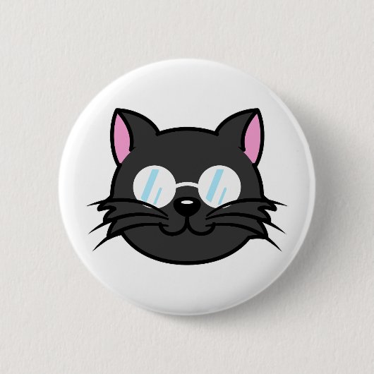 Dunkle Katze Schwarze Katze Gray Cat Tragen Brille Button (Vorderseite)