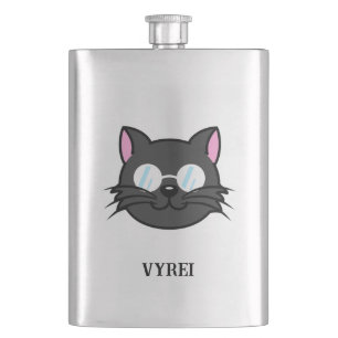 Dunkle Katze Schwarze Katze Gray Cat Tragen Brille Flachmann