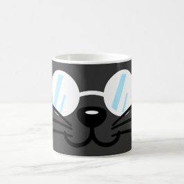 Dunkle Katze Schwarze Katze Gray Cat Tragen Brille Kaffeetasse