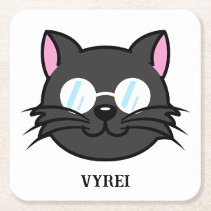 Dunkle Katze Schwarze Katze Gray Cat Tragen Brille Rechteckiger Pappuntersetzer