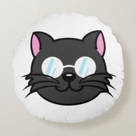 Dunkle Katze Schwarze Katze Gray Cat Tragen Brille Rundes Kissen