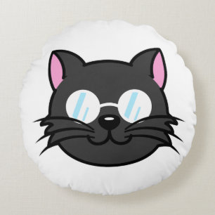 Dunkle Katze Schwarze Katze Gray Cat Tragen Brille Rundes Kissen