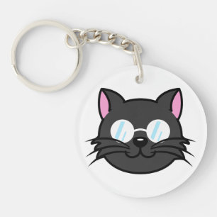 Dunkle Katze Schwarze Katze Gray Cat Tragen Brille Schlüsselanhänger
