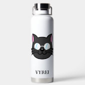 Dunkle Katze Schwarze Katze Gray Cat Tragen Brille Trinkflasche (Rückseite)