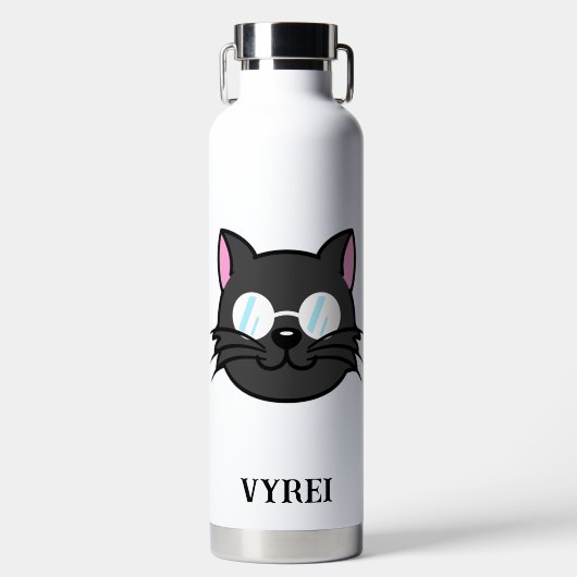 Dunkle Katze Schwarze Katze Gray Cat Tragen Brille Trinkflasche (Vorderseite)