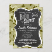 Dunkle Khaki-Camouflage; Retro-Chalkboard-Look Einladung (Vorne/Hinten)