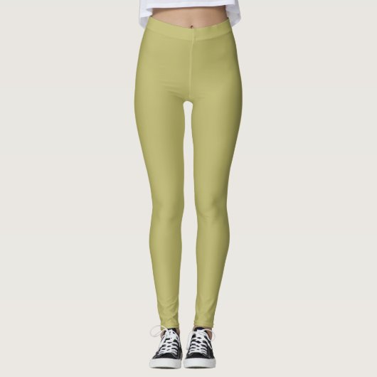 Dunkle Khaki-Farbe einfarbig schlicht Leggings (Vorderseite)