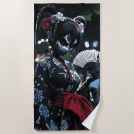 Dunkle Kitsune-Maske Frau Japanische Nachtkunst Strandtuch