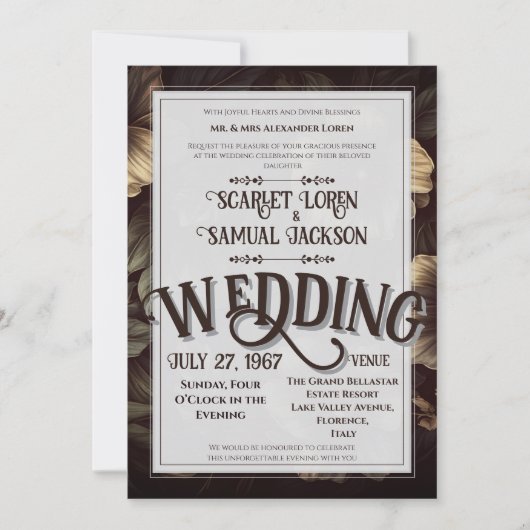 Dunkle klassische Retro-Eleganz Luxus-Hochzeit Einladung (Vorderseite)