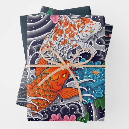 Dunkle Koi-Papierblätter Geschenkpapier Set (Beispiel)