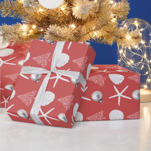 Dunkle Koralle Pink Tropischen Weihnachtswrapping Geschenkpapier (Feiertage)
