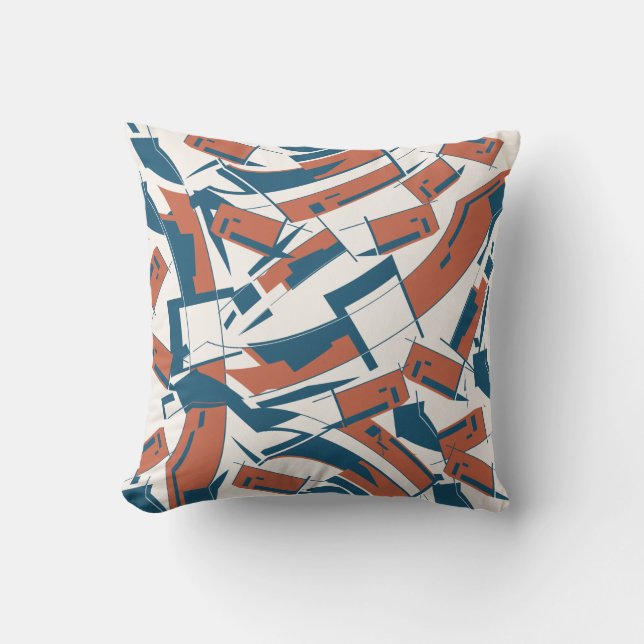 Dunkle Koralle Türkis Slanted Pieces MCM Look Moti Kissen (Vorderseite)