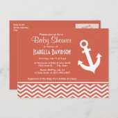 Dunkle Koralle Zickzack; Anker Einladungspostkarte (Vorne/Hinten)