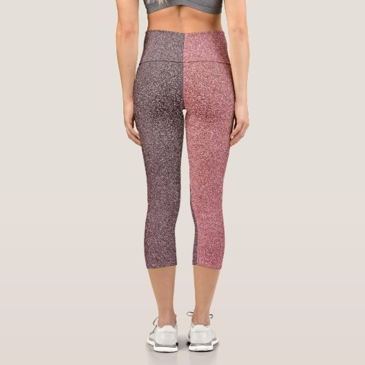 Dunkle Korallen Gradient Glitzer Capri Leggings (Rückseite)