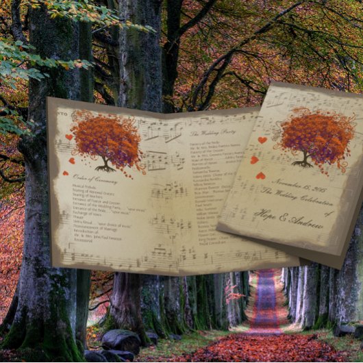 Dunkle Korallenherzblatt-Baum-Hochzeitsprogramm