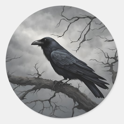 Dunkle Krähe in einem Baum Runder Aufkleber (Vorderseite)