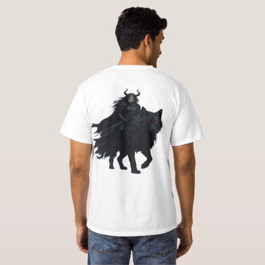  Dunkle Kriegerin auf Höllenwolf T-Shirt (Schwarz voll)
