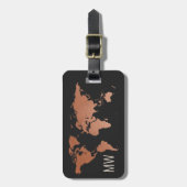 Dunkle kupferne Weltkarten-Reise beruflich Gepäckanhänger (Vorderseite vertikal)