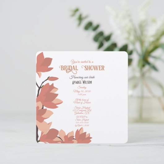 Dunkle Lachscreme und Braun Folk Art Dusche Einladung (Stehend Vorderseite)