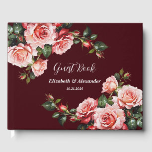Dunkle, launische rosa und rote Rosen, braunrote H Gästebuch