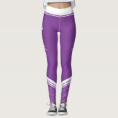 Dunkle Lavendel florale weiße Streifen und Name mo Leggings (Vorderseite)
