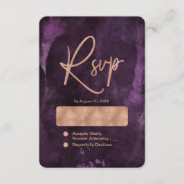 Dunkle Lila Aquarellfarben-Rose Gold Wedding RSVP