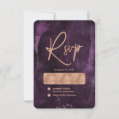 Dunkle Lila Aquarellfarben-Rose Gold Wedding RSVP (Vorderseite)