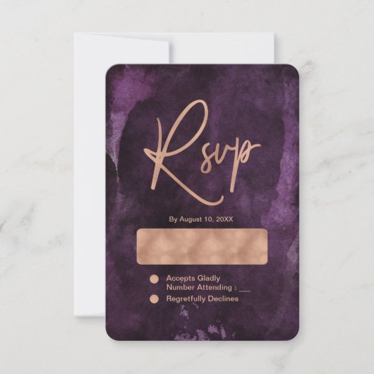 Dunkle Lila Aquarellfarben-Rose Gold Wedding RSVP (Vorderseite)