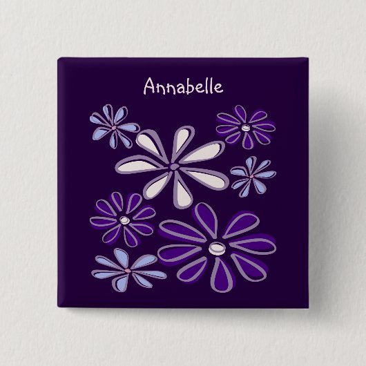 Dunkle Lila Blume Doodle deinen Namen Button (Vorderseite)