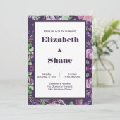 Dunkle Lila Blume Hochzeitseinladung Einladung (Stehend Vorderseite)