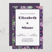 Dunkle Lila Blume Hochzeitseinladung Einladung (Vorne/Hinten)