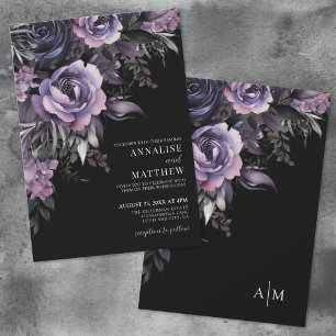 Dunkle Lila Blumen Schwarze Hochzeit Einladung