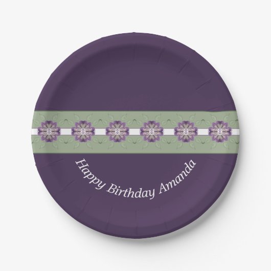 Dunkle Lila Blumenpapier-Teller Pappteller (Vorderseite)