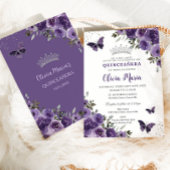 Dunkle Lila Blumenschmetterlinge Silver Quinceañer Einladung